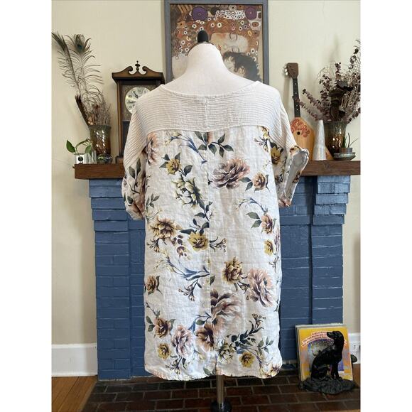 Lungo Larno Floral Linen Top Size 1X Cap Sleeve Lightweight Boho XL Lagenlook - Picture 4 of 13